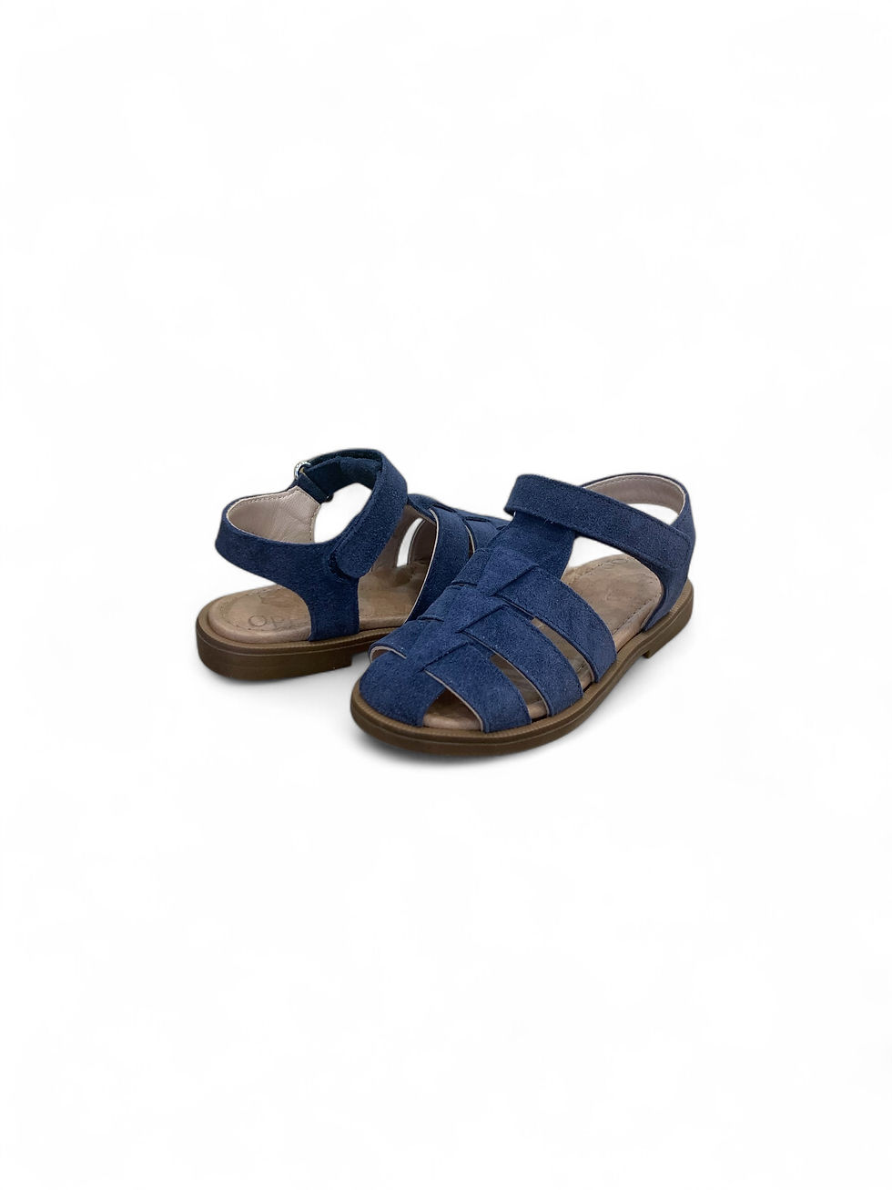 Sandali artigianali bambino bambina a gabbietta in camoscio blu ragnetti morbidi