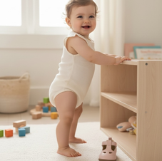 una bimba di un anno che fa i primi passi