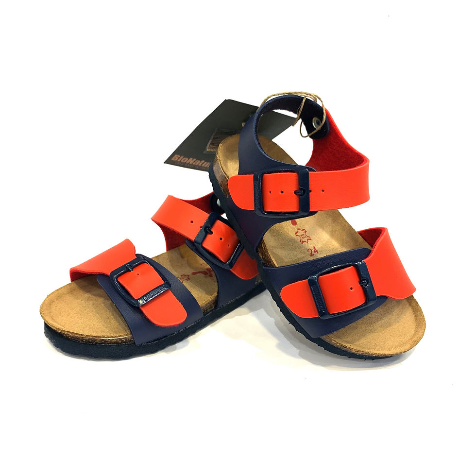 Miniatura: sandali bambino Bionatura suola anatomica tipo birkenstock bicolore incrocio