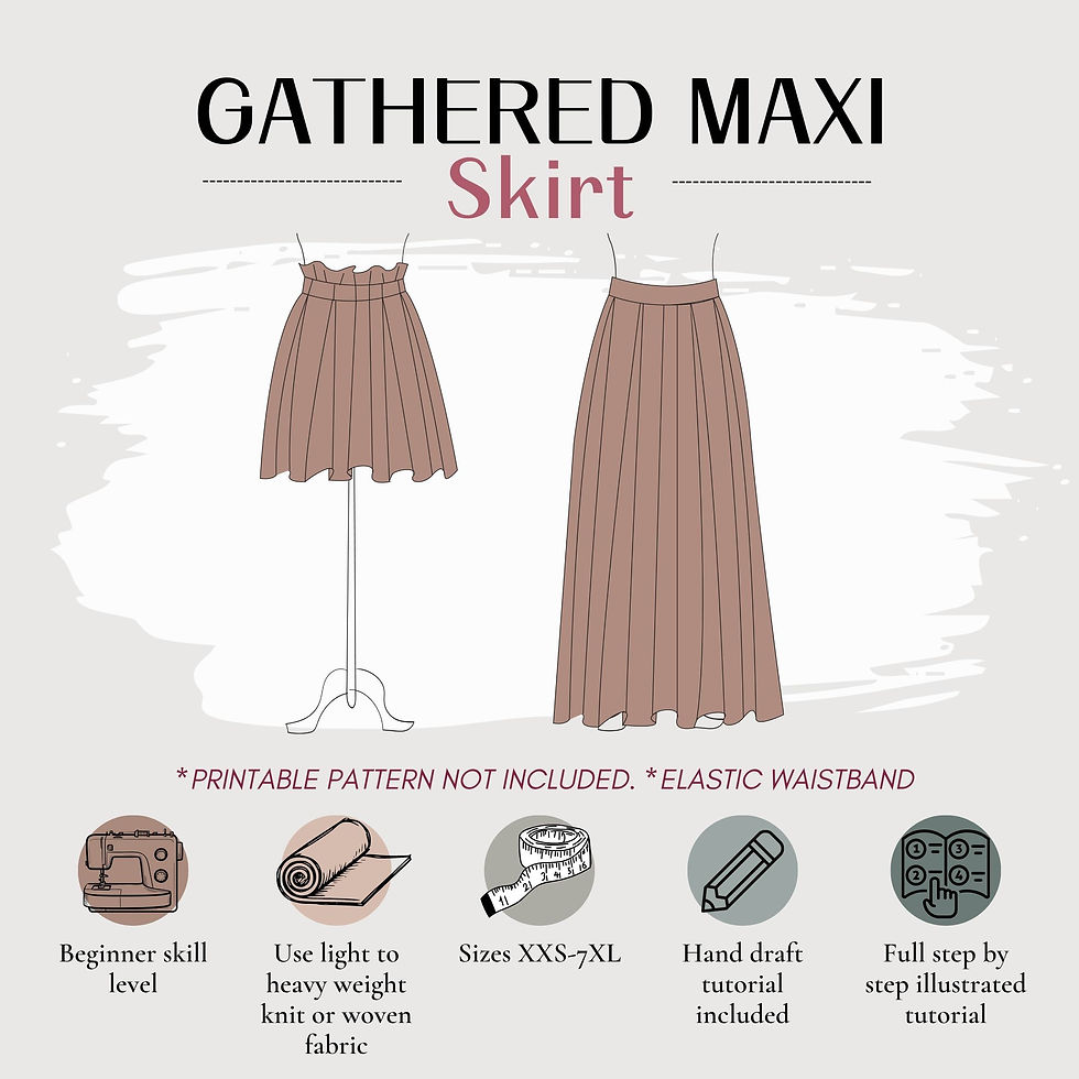 Thumbnail: Gathered Maxi Skirt Sewing Pattern - whats included