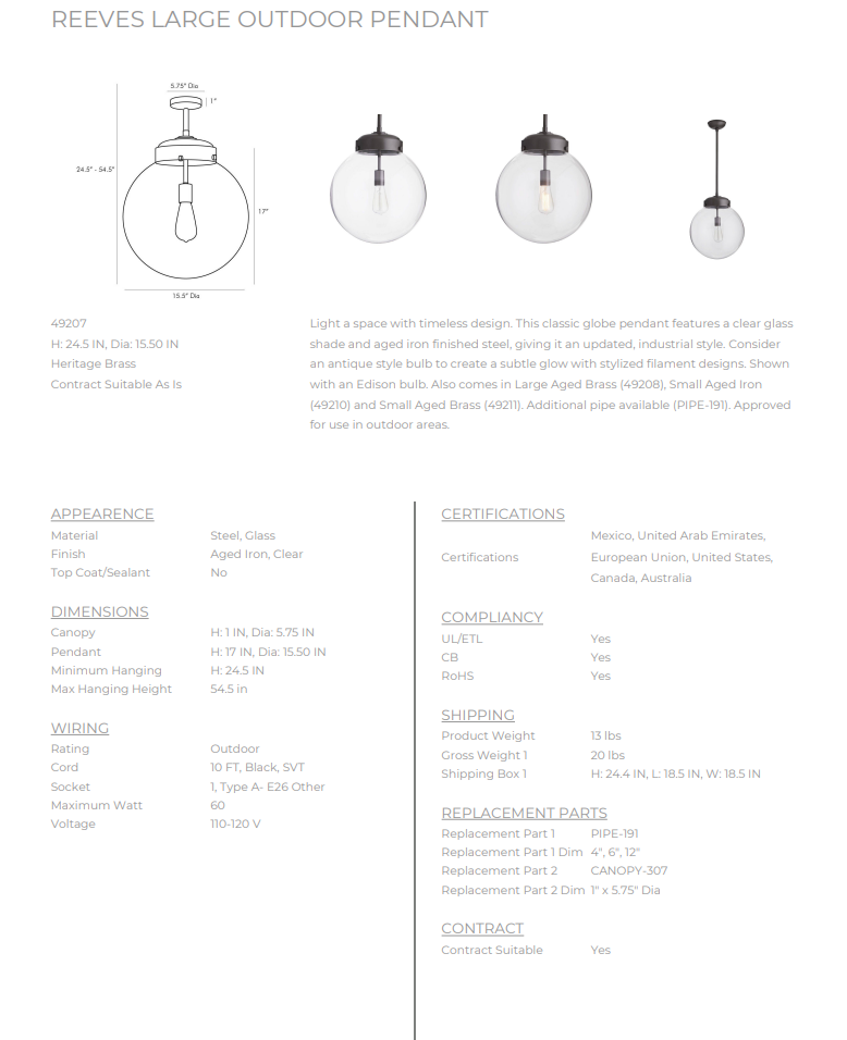 Thumbnail: ARTERIORS REEVES LARGE OUTDOOR PENDANT