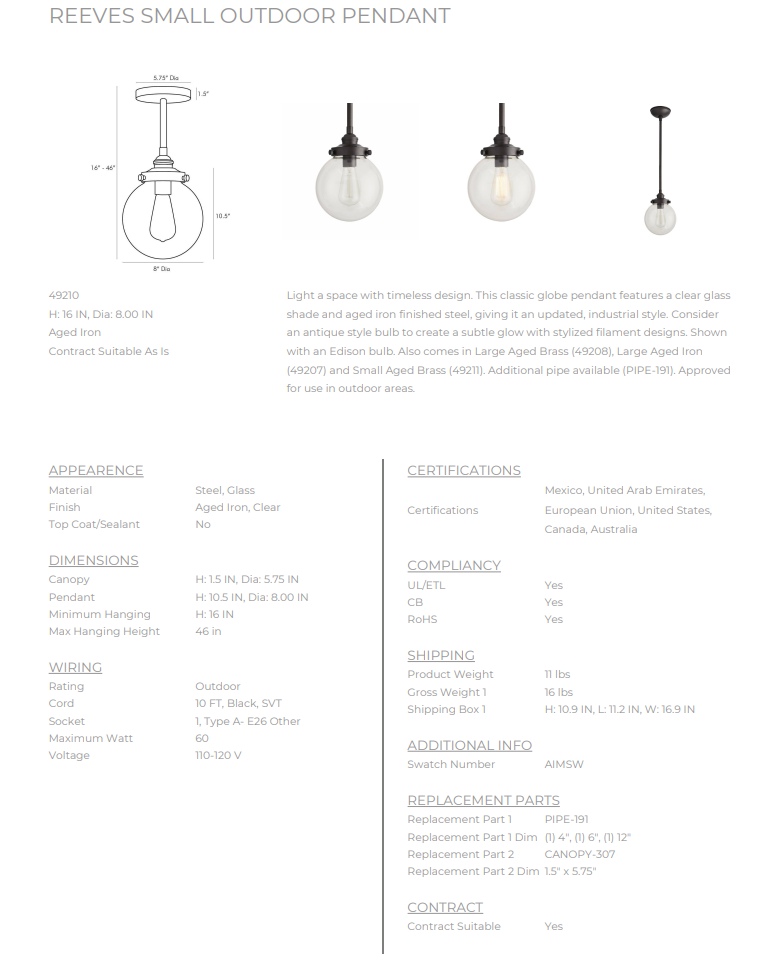 Thumbnail: ARTERIORS REEVES SMALL OUTDOOR PENDANT
