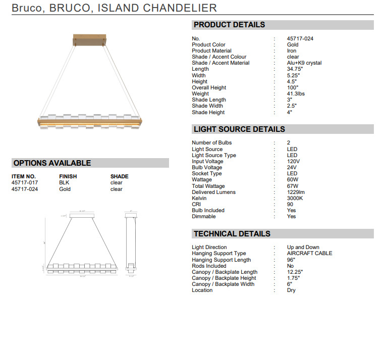 Thumbnail: Bruco 35IN LED LINEAR CHANDELIER