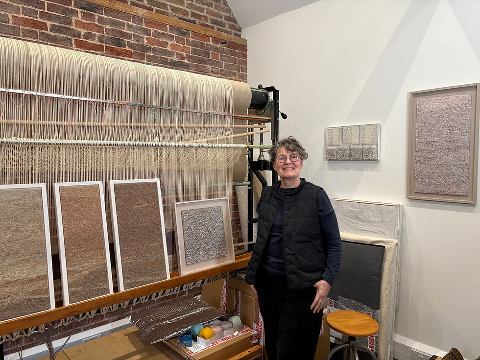 Katharine Swailes in her studio in February 2026 with some works for Woven. [photo by Zimmer Stewart]