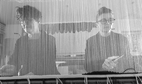 Weftfaced: Katharine Swailes and Caron Penney At work on a joint commission in their studio (photo Stephen Speller).