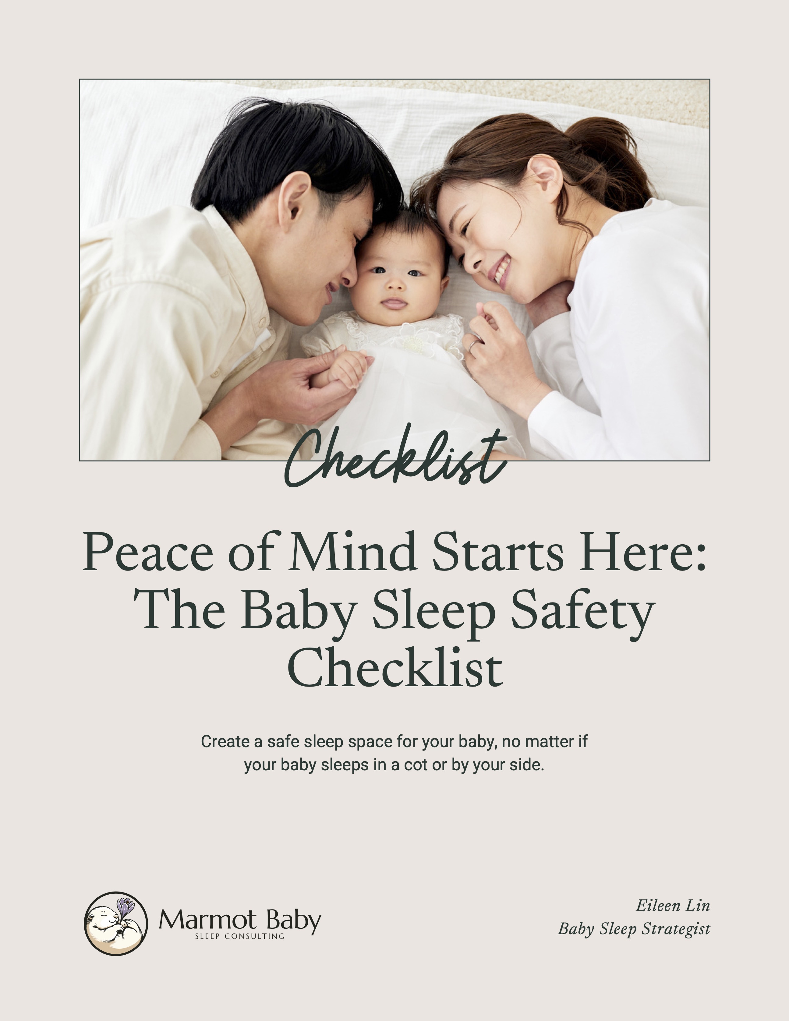 Parents with baby — safe sleep checklist for co-sleeping or own sleep space; evidence-based steps.