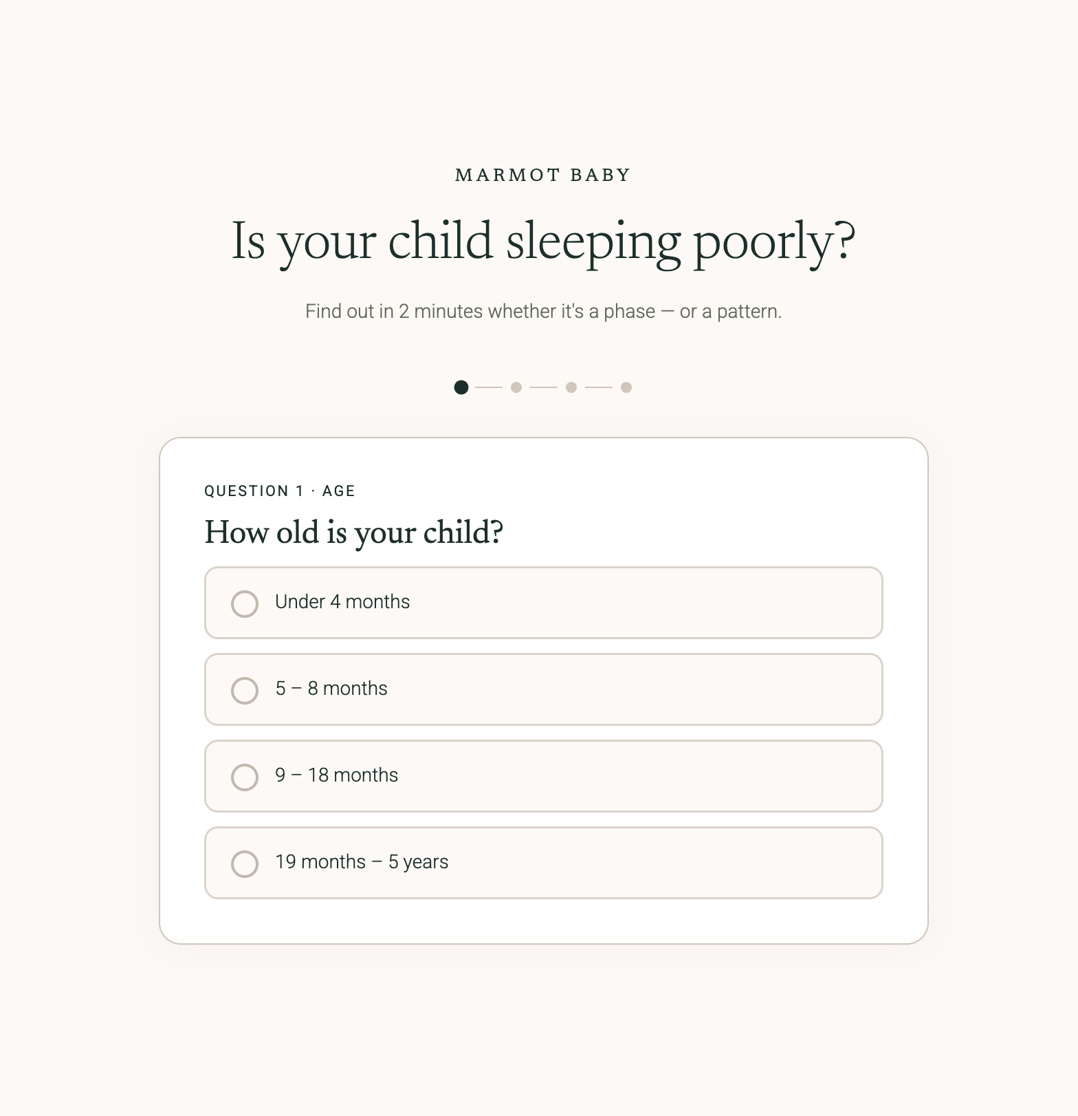 Screenshot of the sleep quiz
