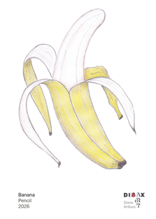 Coloured pencil illustration of a half peeled banana