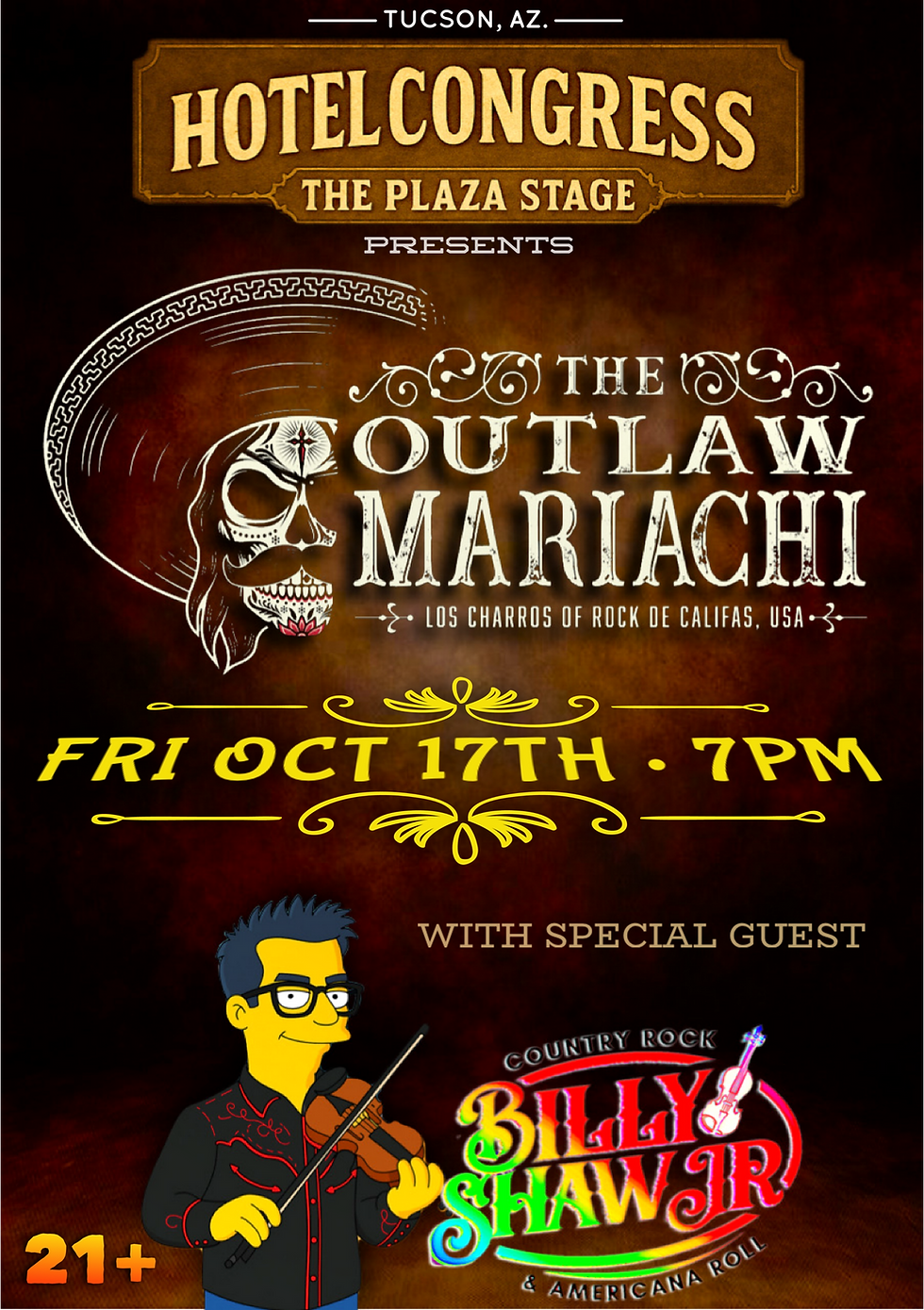 Hotel Congress (Plaza Stage) Presents: The Outlaw Mariachi W/ Special Guest Billy Shaw Jr. (Tucson, AZ.)
