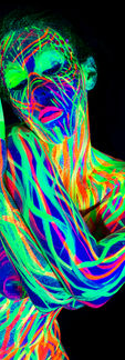 Steph modelling in neon body paint under UV lights. 