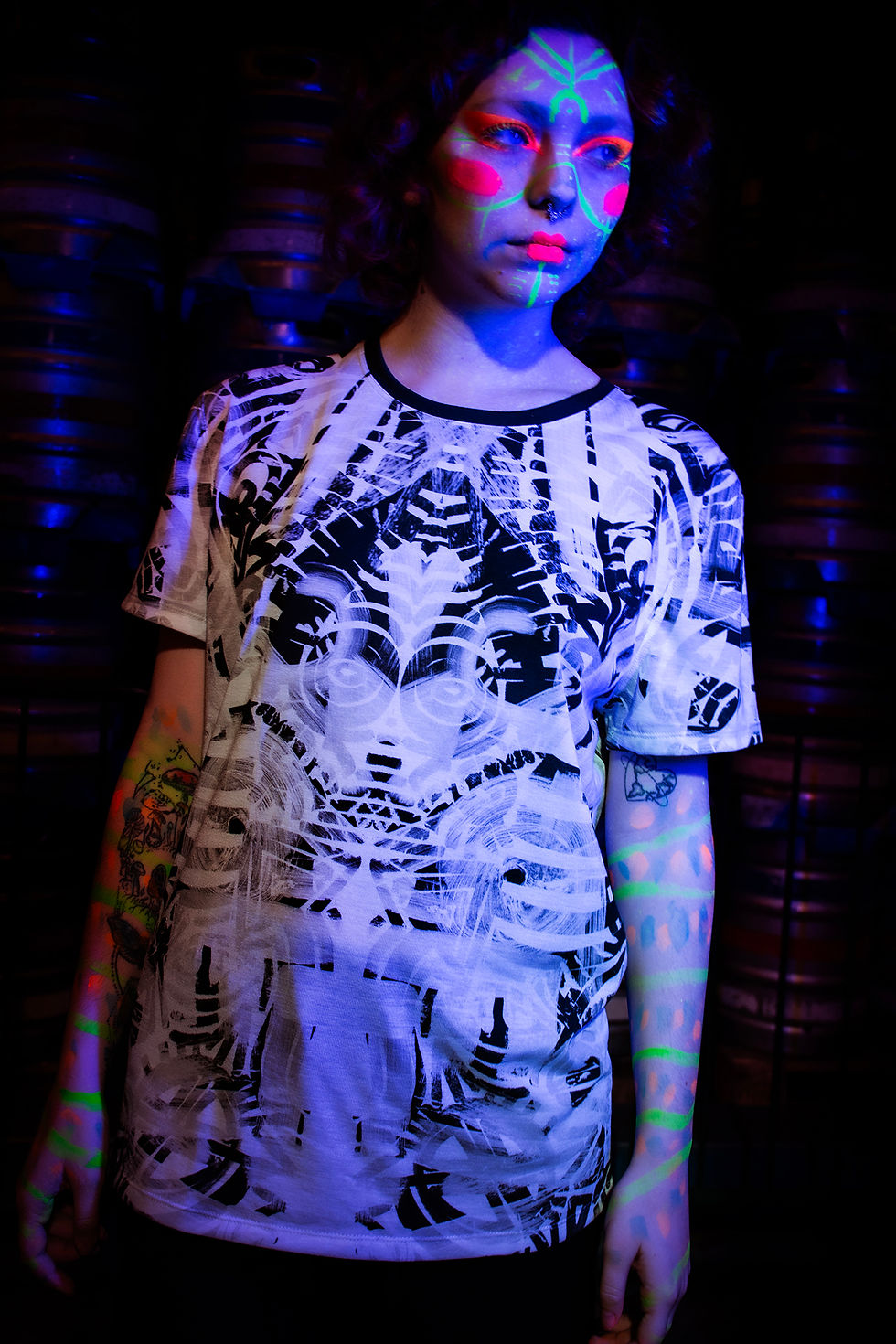 Thumbnail: Illustrated Neon Naked Print Design T-shirt. 