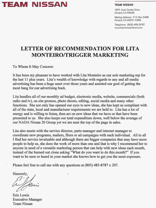 Team Nissan Testimonial from Executive Manager