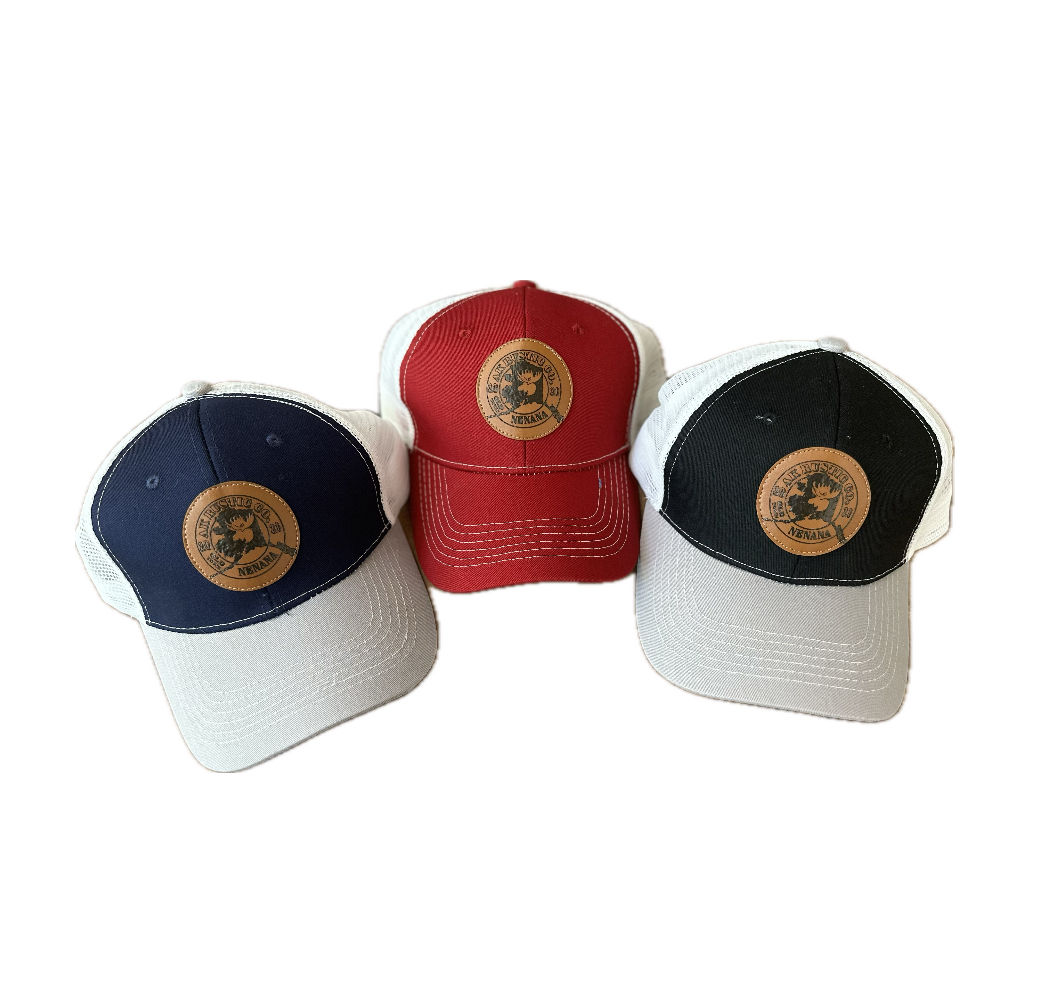 Leather Patch Trucker Hat Rustic Stamp Logo