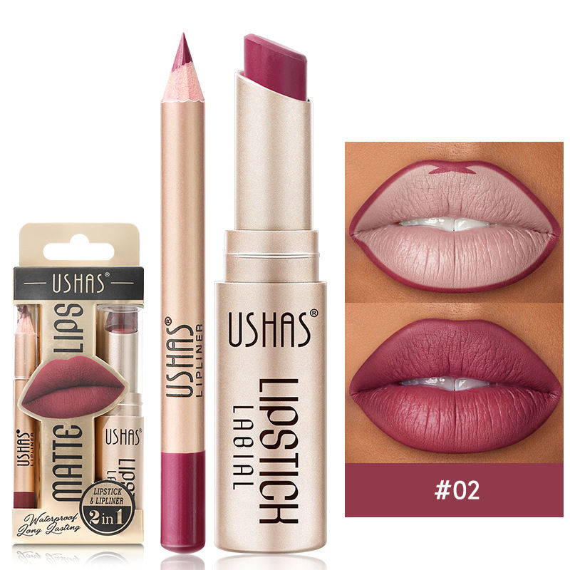 Thumbnail: USHAS 12 Color Lip Liner Plus Lipstick Set Easy Coloring Matte Lip stick Not Dry