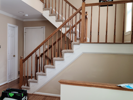 Light pewter 1464 painted on a staircase and foyer.