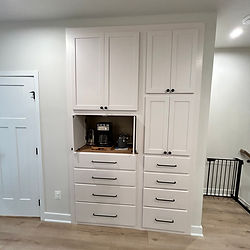 A close up of a recent kitchen pantry cabinet painting job. The pantry was painted with Pampas Grass (2110-60) a Benjamin Moore color in Burke, Virginia.