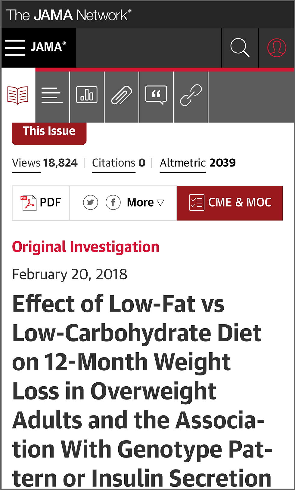 JAMA study, low fat vs low carb, title