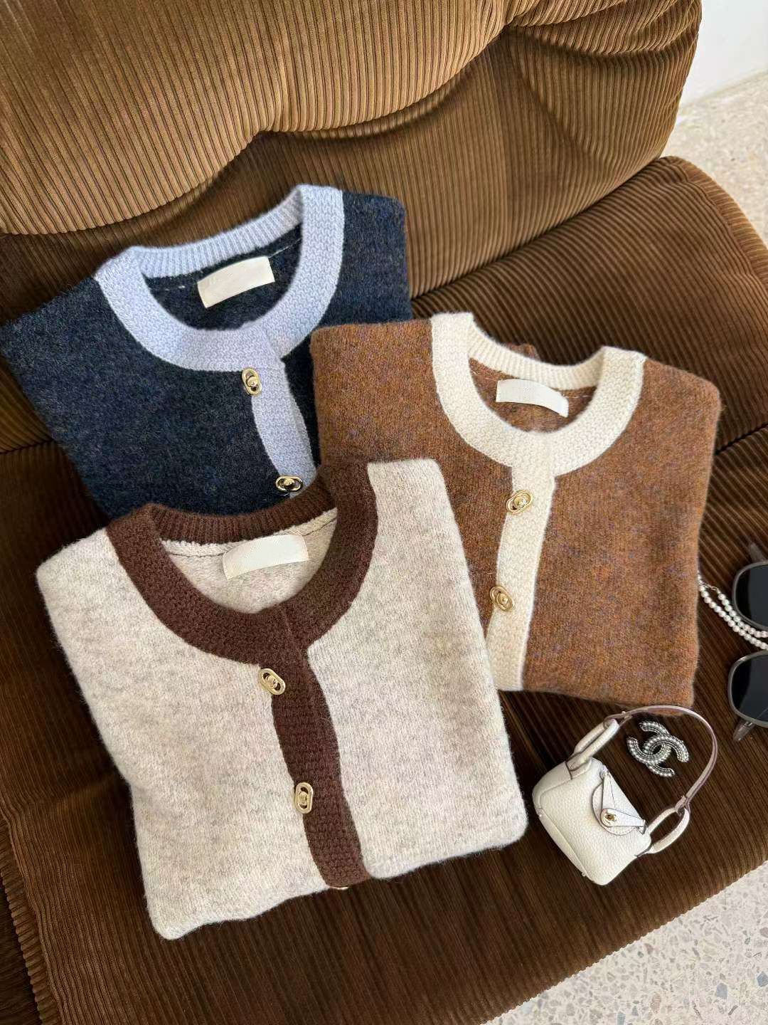 Color-blocked Sweater Coat