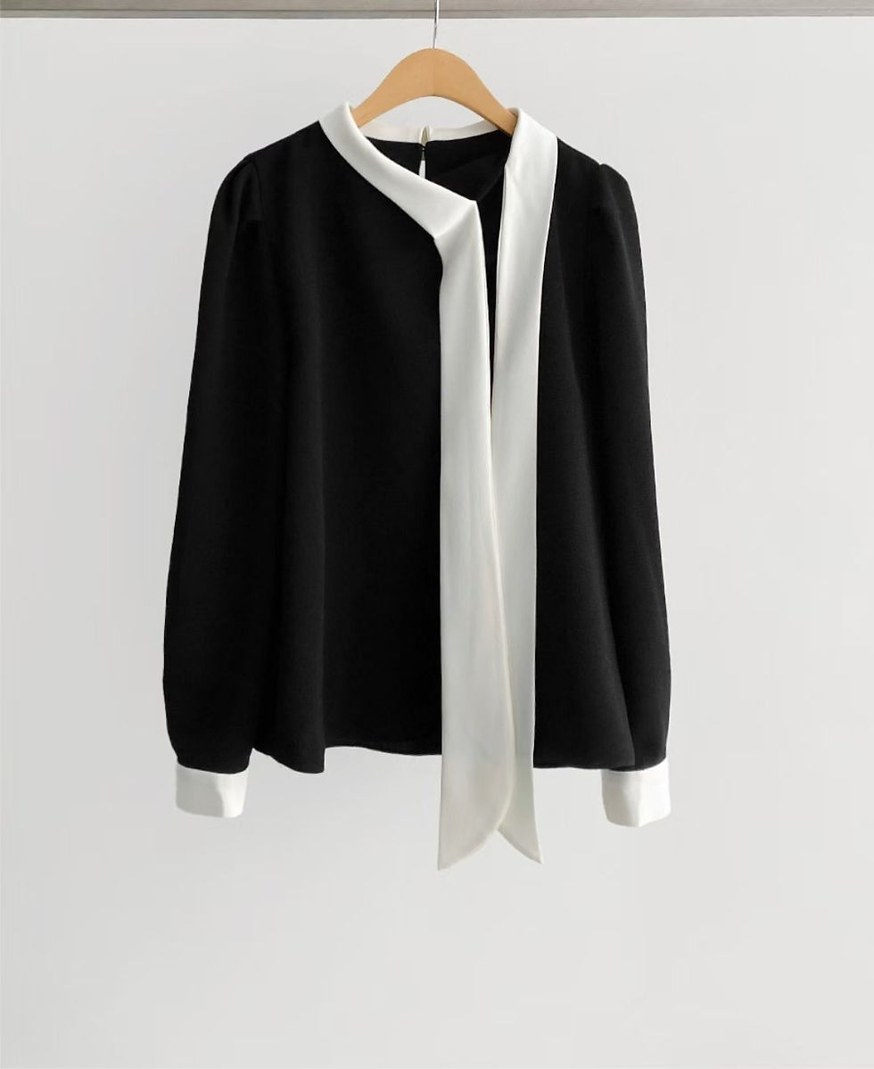 縮圖：Parisian color-blocked bow tie shirt