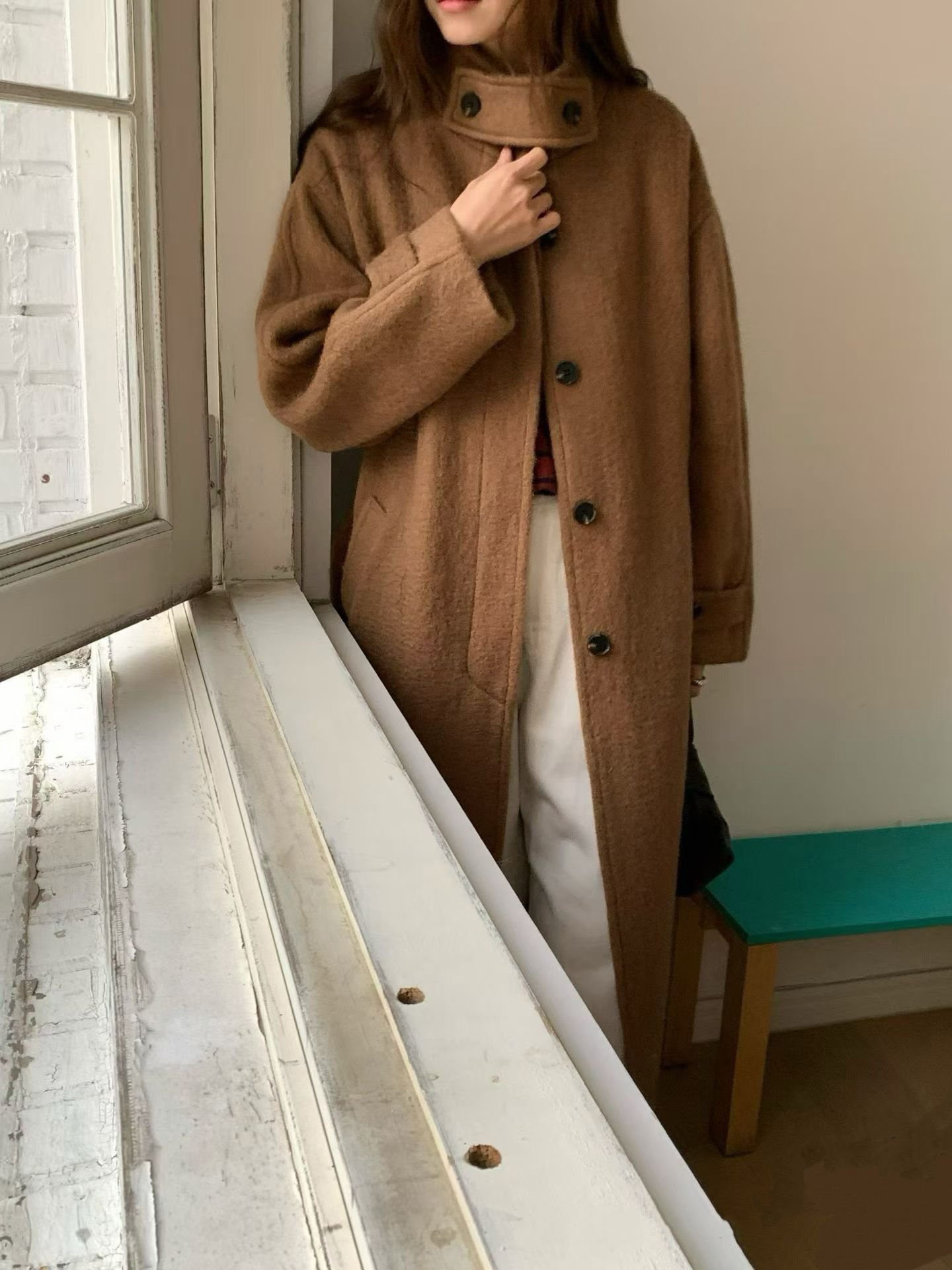 Winter mohair wool long coat