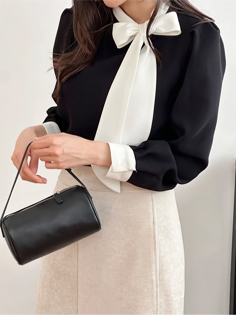 縮圖：Parisian color-blocked bow tie shirt