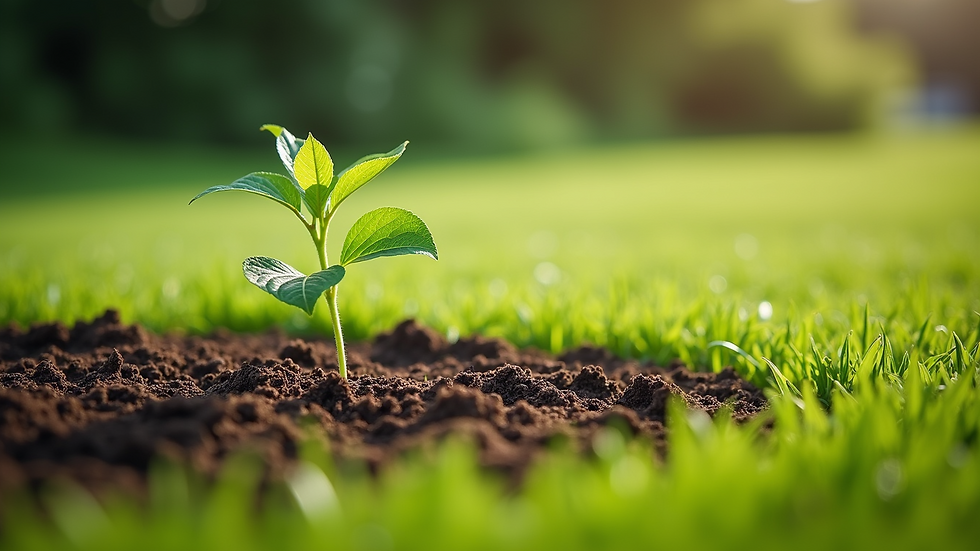 Close-up view of soil aeration process on a green lawn