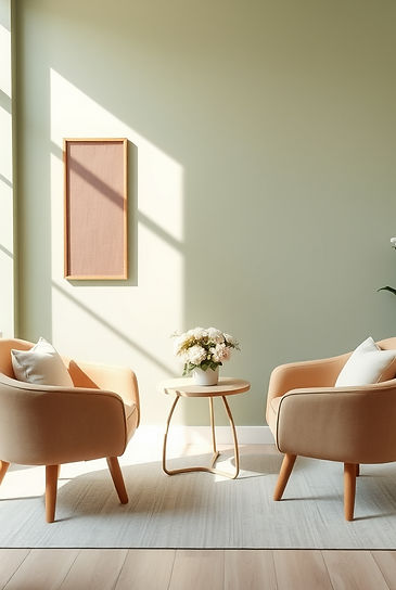 sage green wall with lovely soft chairs,