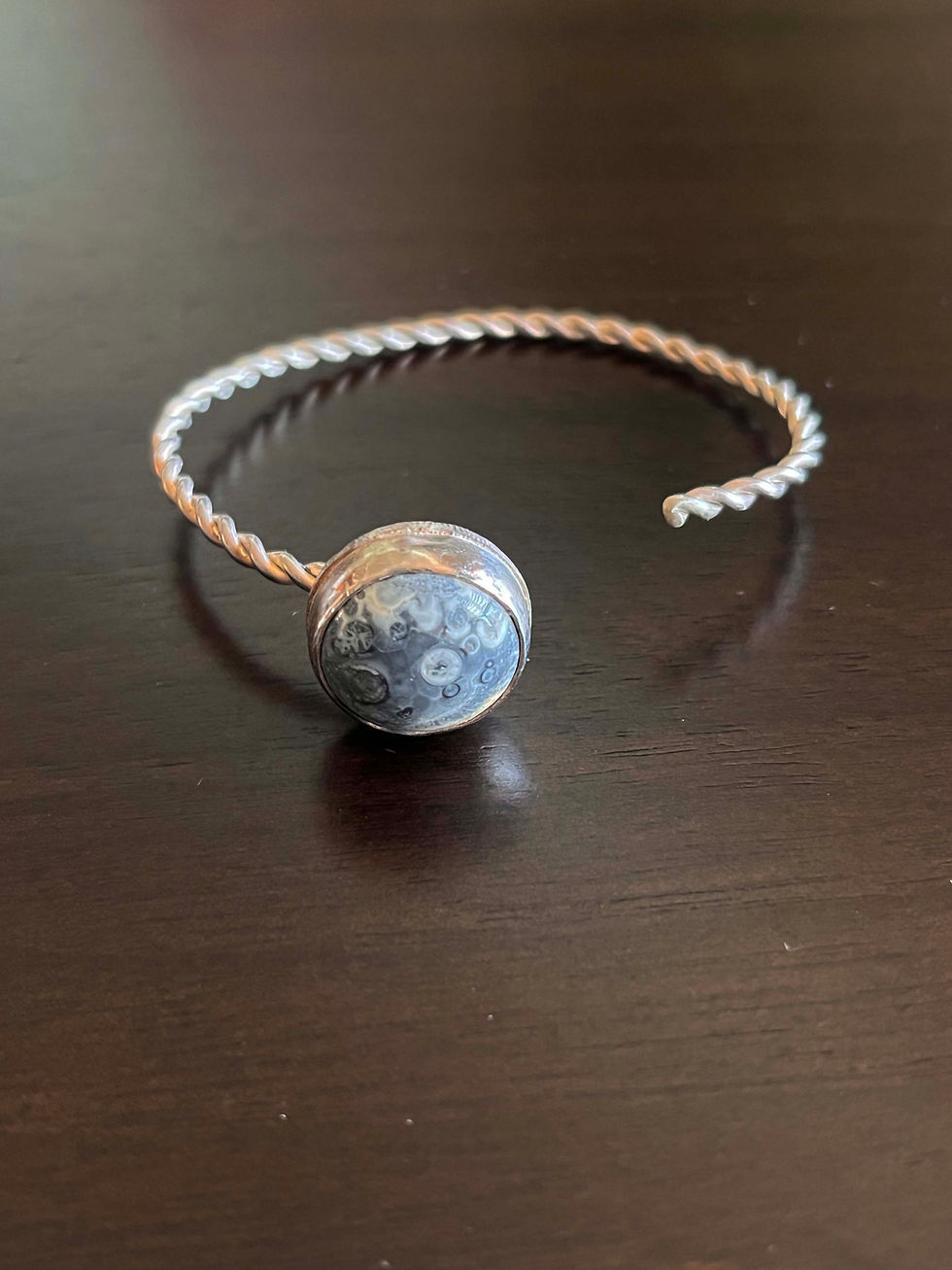 Moon side rope cuff bracelet, Orbicular Jasper set in sterling silver