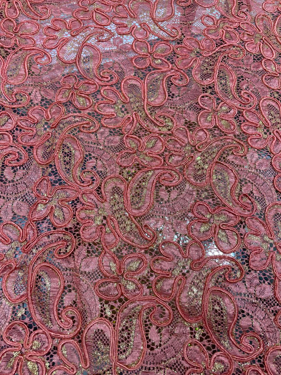 縮圖：粉紅 重工珠片花紋 蕾絲布