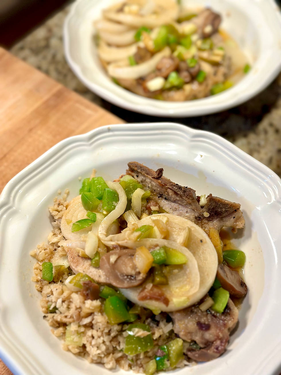 Pork chops in a single serving bowl
