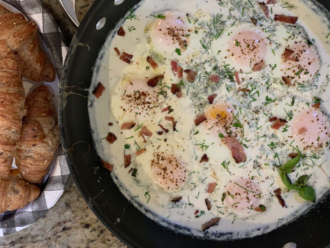 Easy and Elegant Poached Eggs in Cream With Bacon & Herbs! Great For Your Family Christmas Brunch!