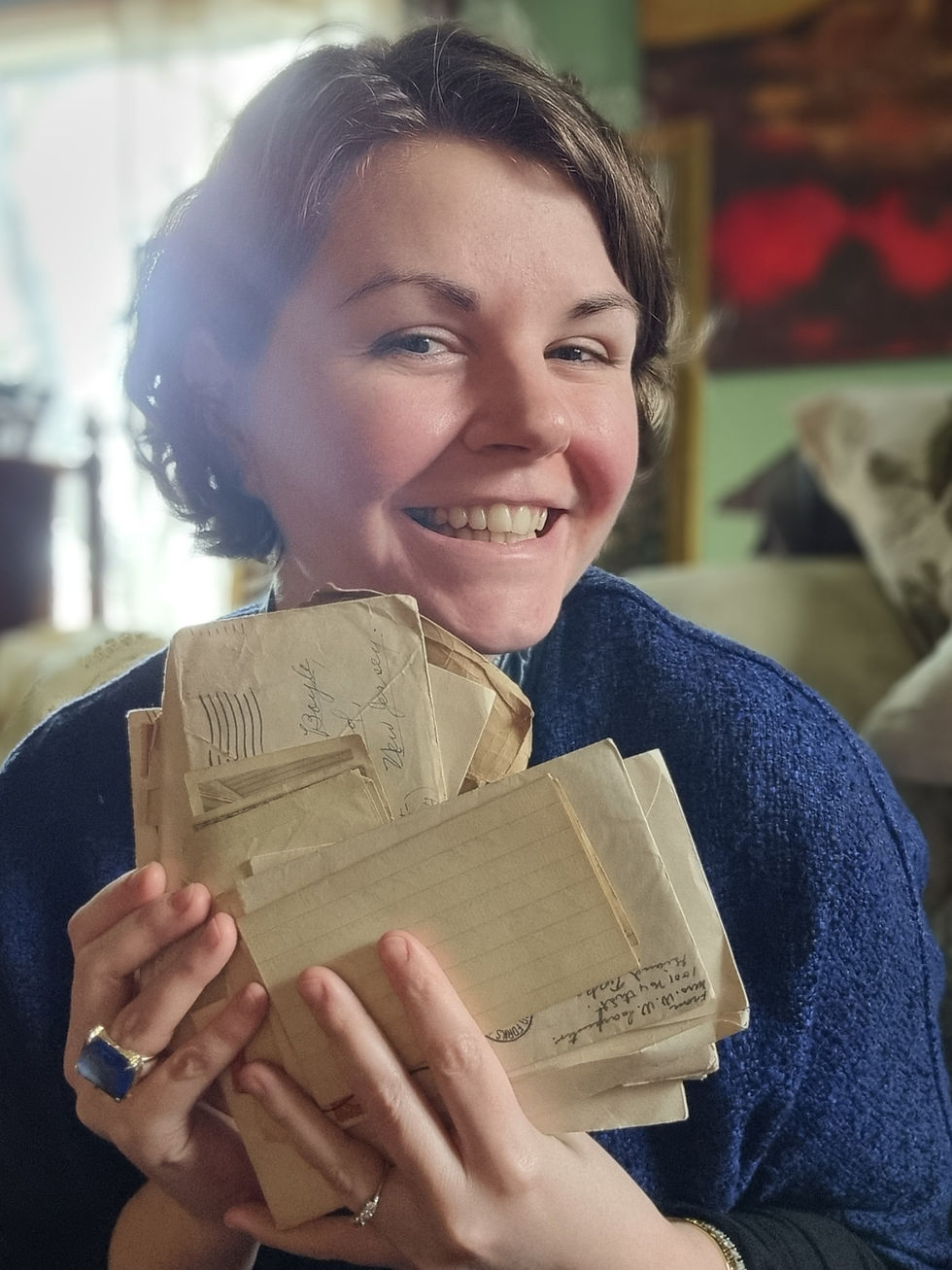 Smiling woman with letters