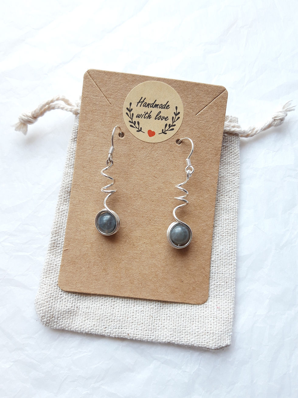 Miniature : Boucles d'oreilles argent, pierre naturelle labradorite