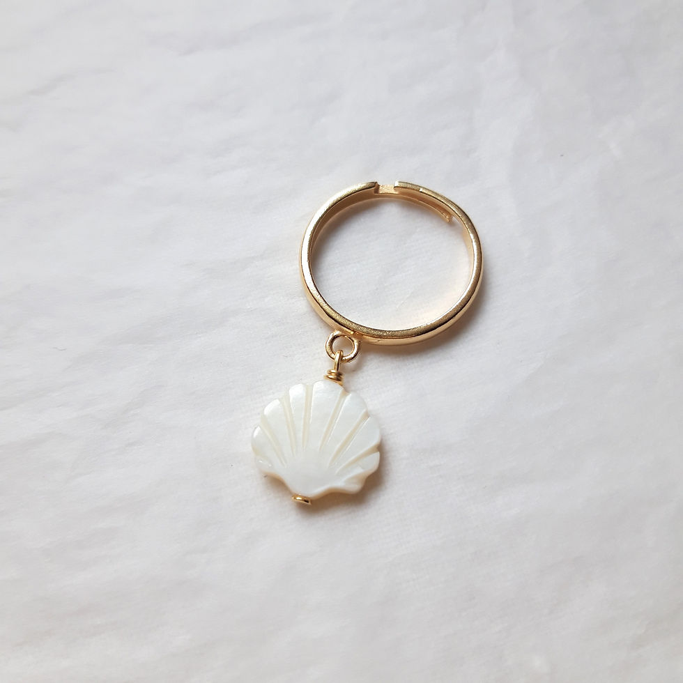 Miniature : Bague Coquillage Nacre naturelle et anneau en argent 925 doré à l'Or fin