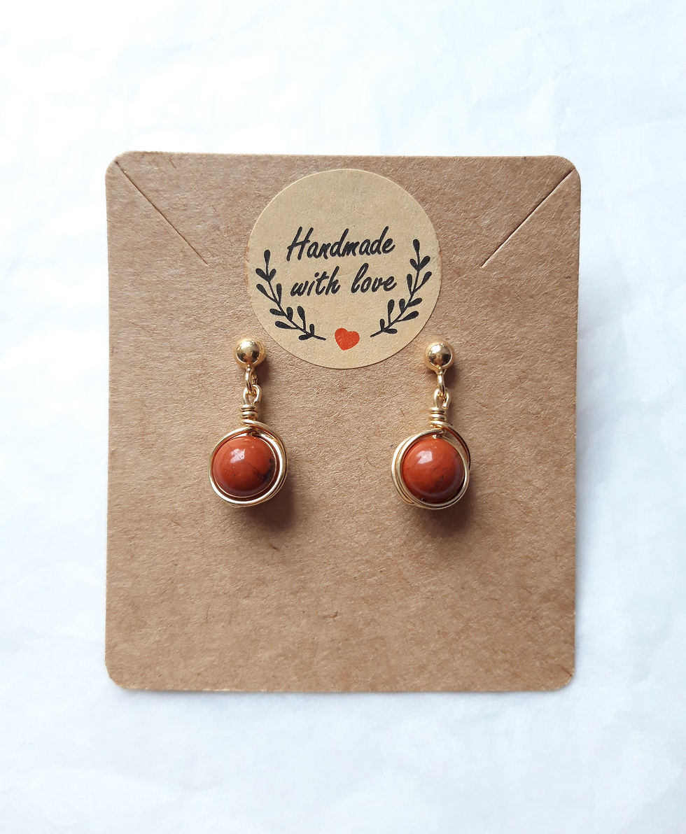 Miniature : Boucles d'oreilles Jaspe rouge enroulée de fil gold filled 12K