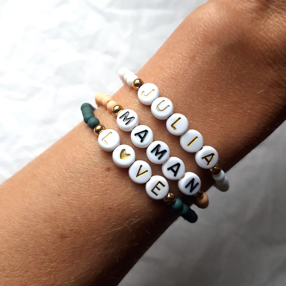 Miniature : Bracelet personnalisé mot, prénom, message et perles rondes en acrylique