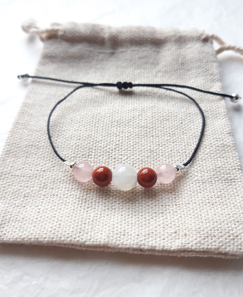 Miniature : Bracelet "Grossesse" : pierre de lune, jaspe rouge, quartz  rose