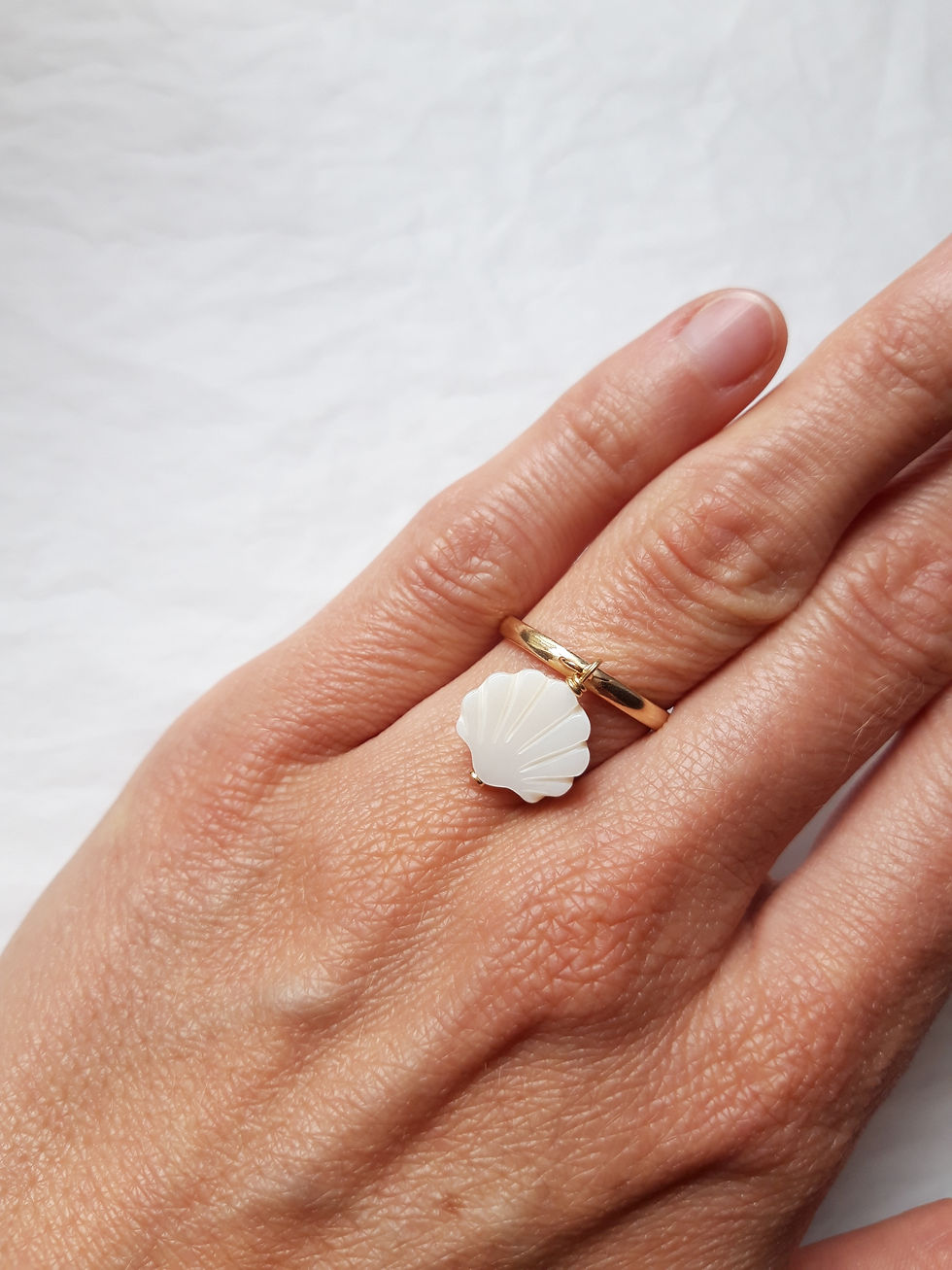 Miniature : Bague Coquillage Nacre naturelle et anneau en argent 925 doré à l'Or fin