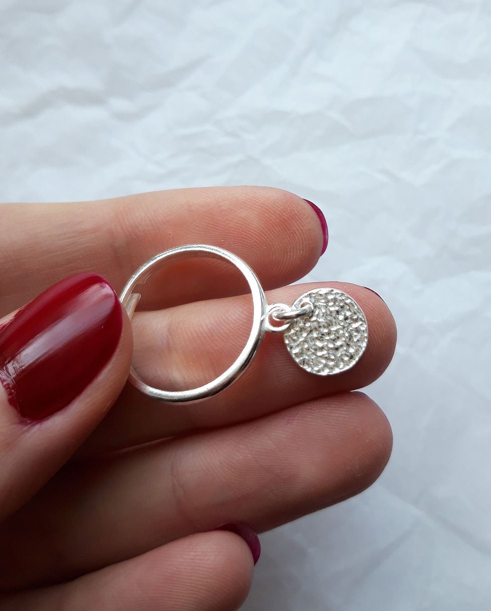 Miniature : Bague médaille martelée réglable, argent 925