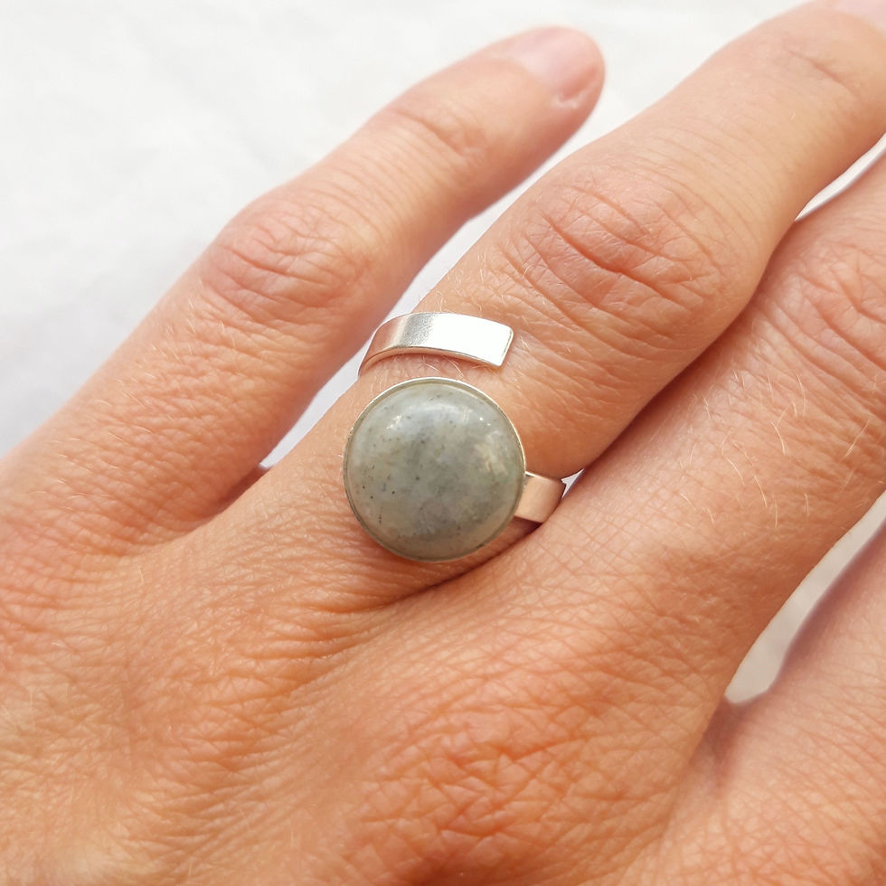 Miniature : Bague Labradorite réglable cabochon 12mm, argent 925