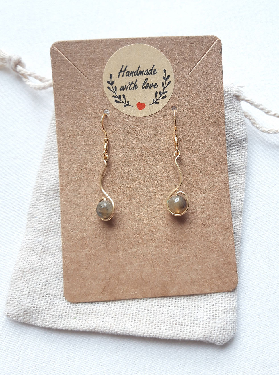 Miniature : Boucles d'oreilles labradorite et fil doré