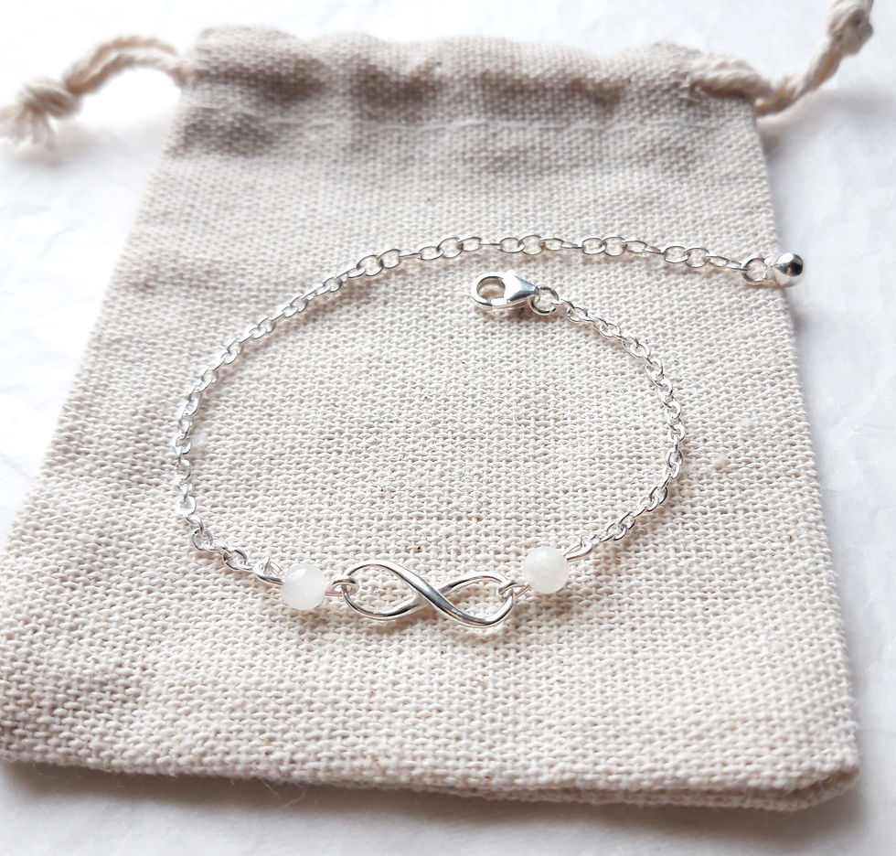 Miniature : Bracelet argent, symbole infini, perles pierre de lune blanche