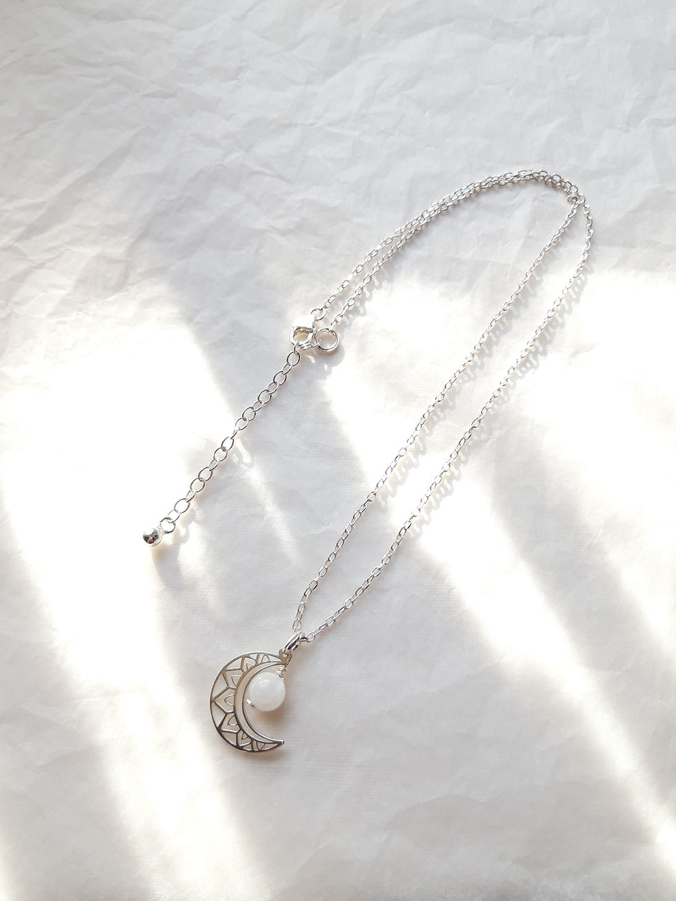 Miniature : Collier Pierre de lune et Lune ethnique chaîne argent