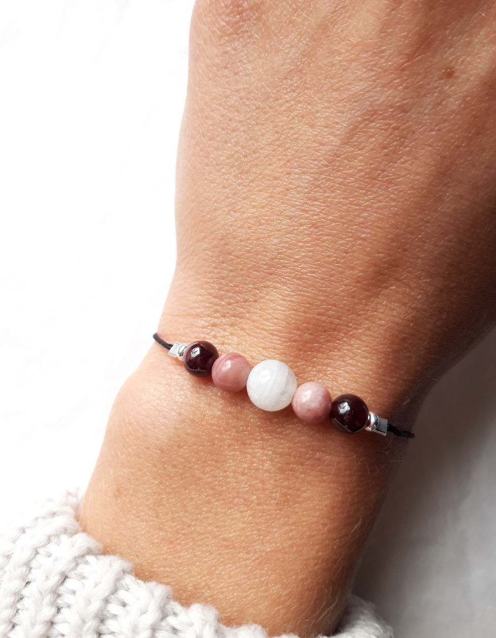Miniature : Bracelet pierres naturelles amour et sensualité : pierre de lune et rhodonite