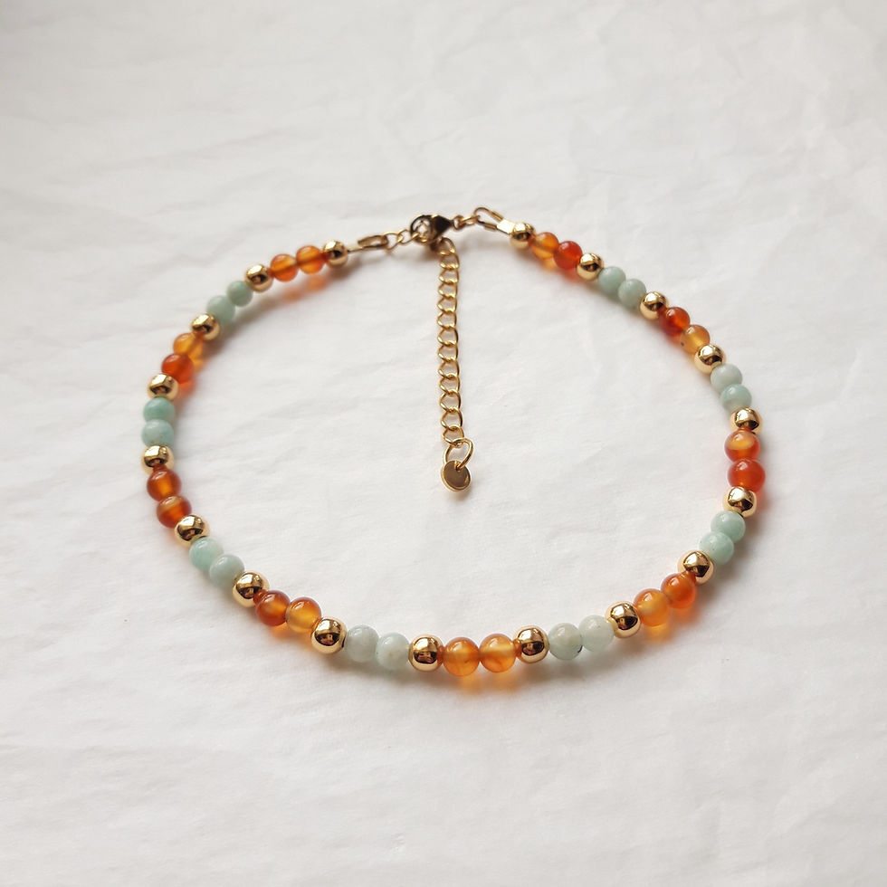 Miniature : Bracelet de cheville Amazonite, Cornaline et perles dorées
