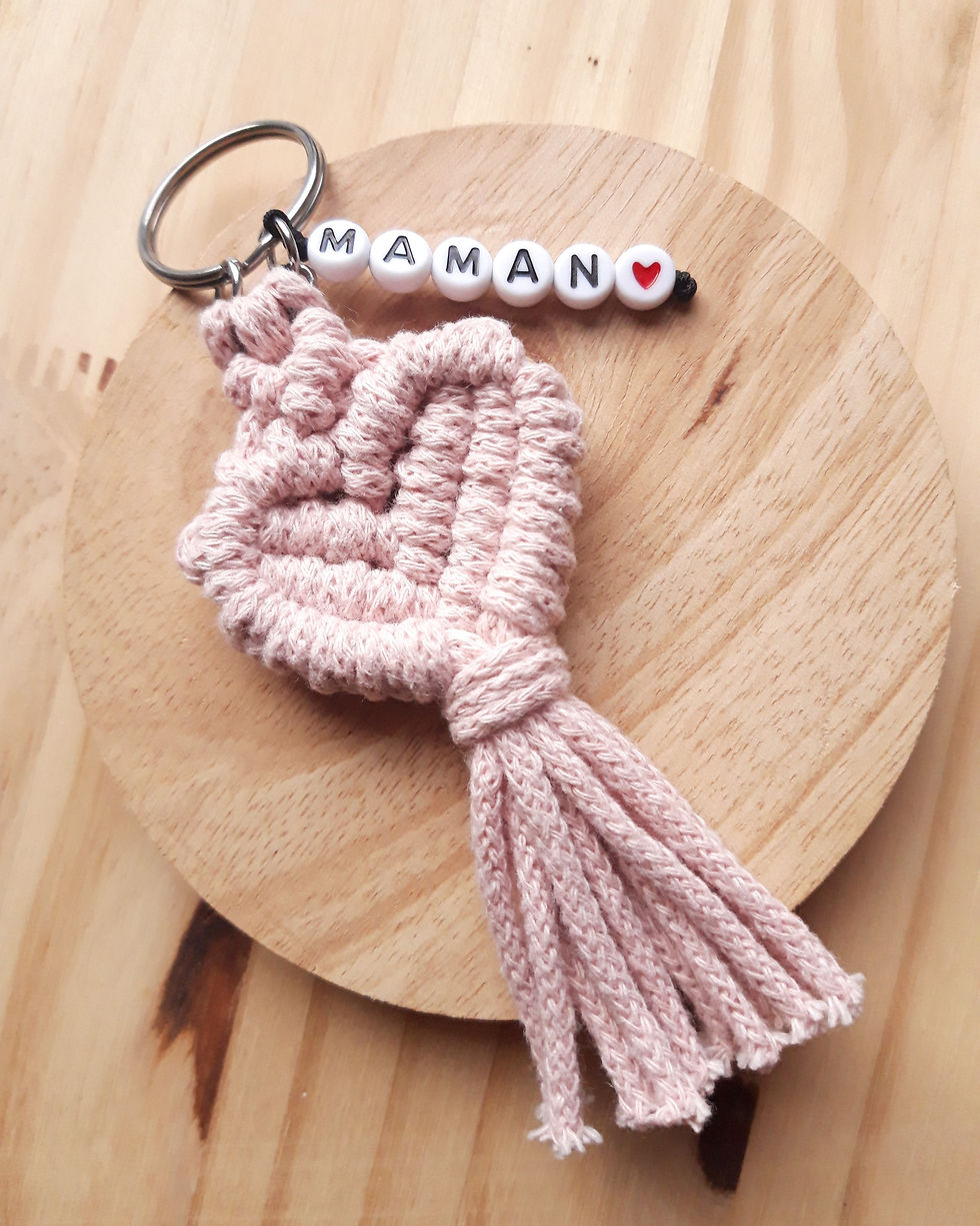 Porte-clés cœur en macramé personnalisé, coton 100% recyclé