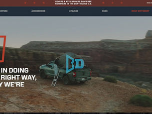 Diamondback website hero shows a pickup on a canyon cliff with ladders; text reads Built Different and We believe in doing things the right way.