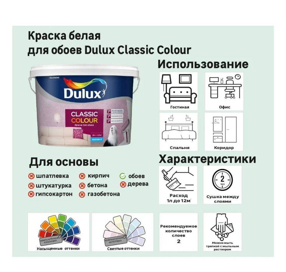Миниатюра: Краска для обоев Dulux Classic Colour база BW 10 л
