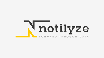 Notilyze logo with text: Forward Through Data. Modern, data-driven company branding.