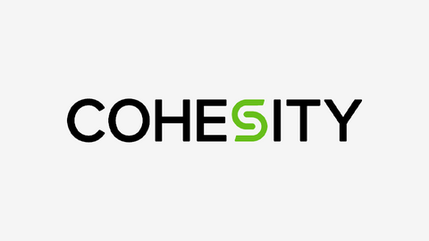 Cohesity logo with black font and a green S for storage solutions.